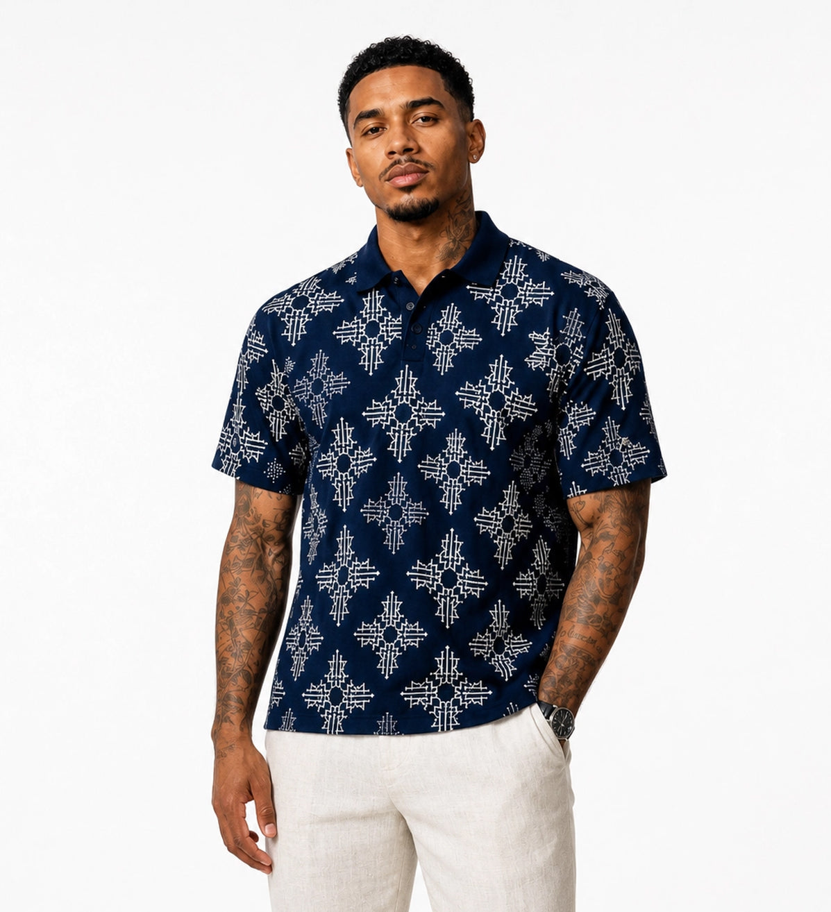 All-Over Monogram Navy Polo